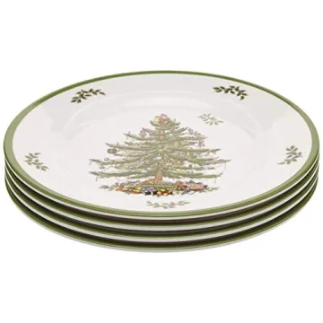Spode Christmas Tree Melamine Dinner Plate (Set of 4) - 11 Inch Shatterproof Serving Plate for Holiday Meals, Holiday Party - Festive Tableware for Indoor & Outdoor Use, Dishwasher Safe Dinnerware