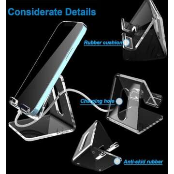 Crpich Acrylic Cell Phone Stand, Portable Phone Holder, Clear Phone Stand for Desk, Compatible with Phone16 15 14 13 12 Pro Max 11 Xr Plus SE, Switch, Android Smartphone, Pad, Desk Accessories, 2 Pack