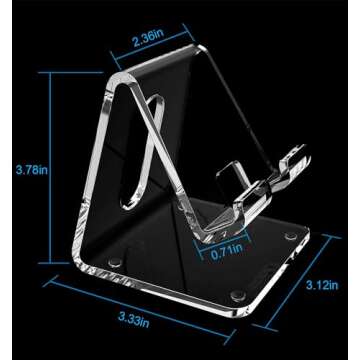 Crpich Acrylic Cell Phone Stand, Portable Phone Holder, Clear Phone Stand for Desk, Compatible with Phone16 15 14 13 12 Pro Max 11 Xr Plus SE, Switch, Android Smartphone, Pad, Desk Accessories, 2 Pack