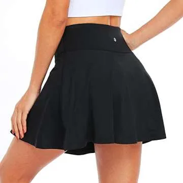 Willit Women's Tennis Skirt High Waisted Golf Athletic Running Skorts Sports Pleated Skirts with Ball Pockets UV Protection Black L