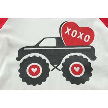 Valentine's Day Shirt for Boys Girls Monster Truck Heart Tops Toddler Kids Long Sleeve Raglan Tees