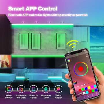 KEXU 50ft Led Lights for Bedroom Led Strip Lights Led Light Strips with App Music Sync Lights for Bedroom Led Lights for Room Decoration