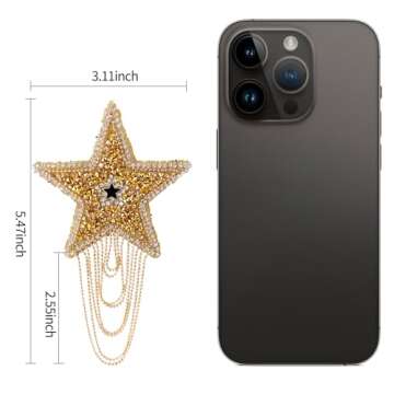 5Pcs Rhinestone Star Tassel Repair Patches, Shiny Five-Pointed Star Pattern Iron on Patches for Hats...
