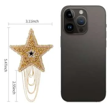 5Pcs Rhinestone Star Tassel Repair Patches, Shiny Five-Pointed Star Pattern Iron on Patches for Hats...