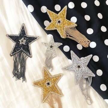 Dazzling 5Pcs Rhinestone Star Tassel Patches for DIY Projects