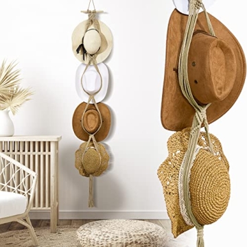 Yulejo Boho Macrame Hat Rack - Elegant Cowboy Hat Organizer for Wall