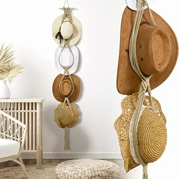 Yulejo Boho Macrame Hat Rack - Elegant Cowboy Hat Organizer for Wall