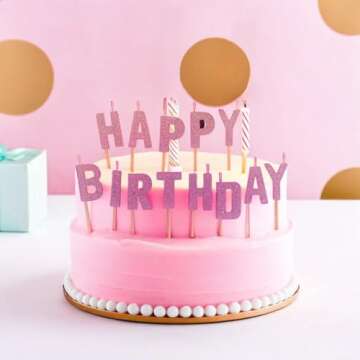 Blush Glittered Happy Birthday Candles – Pack of 13