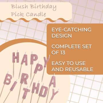 Blush Glittered Happy Birthday Candles – Pack of 13
