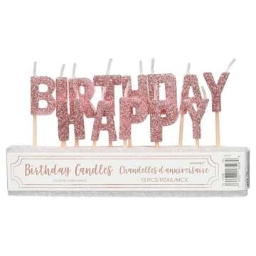 Blush Glittered Happy Birthday Candles – Pack of 13