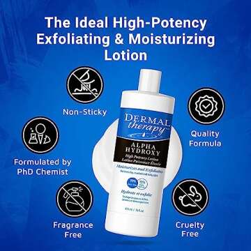 Dermal Therapy Alpha Hydroxy Lotion - High Potency AHA Exfoliating Moisturizer for Dry, Scaly Skin - 10% Lactic Acid & 10% Urea Lotion - Remove Skin Flakes - Fragrance-Free - 16 fl oz / 474 ml