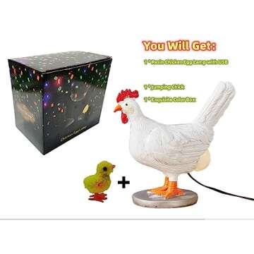 3D LED Hen Night Light with USB, Resin Egg Lamp in Gift Box, Funny Chicken Table Lamp for Easter, Christmas, Birthdays