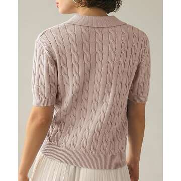 Imily Bela Women's Cable Short Sleeve Sweater Light Brown