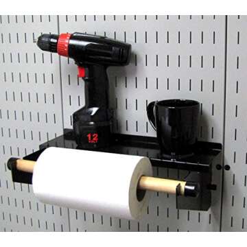 Wall Control Paper Towel Holder and Dowel Rod Pegboard Shelf Assembly for Wall Control Pegboard and Slotted Tool Board - Black