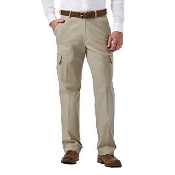 Haggar Men's Stretch Comfort Cargo Expandable Waist Classic Fit Pants, Putty, 36x30