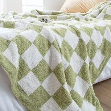 SeaRoomy Checkered Throw Blanket, Ultra Soft Cozy Reversible Checkerboard Fuzzy Blanket, Fluffy Lightweight Microfiber Knit Throw Blanket for Couch Sofa Bed Decor Gift(Sage Green, 51"×63")