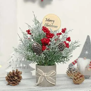 JIALEIXI 2PCS Small Christmas Tree,Tabletop Mini Xmas Tree,9" Artificial Little Potted for Christmas Decor,Suitable for Weddings, Holidays, Christmas and Other Festivals.(Red/Green)