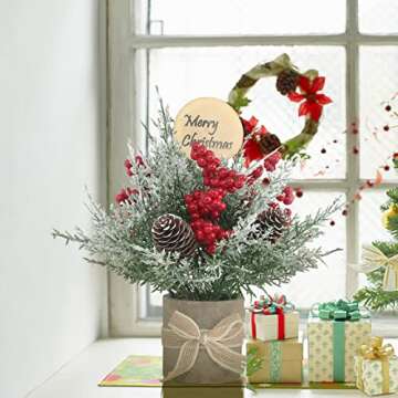 JIALEIXI 2PCS Small Christmas Tree,Tabletop Mini Xmas Tree,9" Artificial Little Potted for Christmas Decor,Suitable for Weddings, Holidays, Christmas and Other Festivals.(Red/Green)