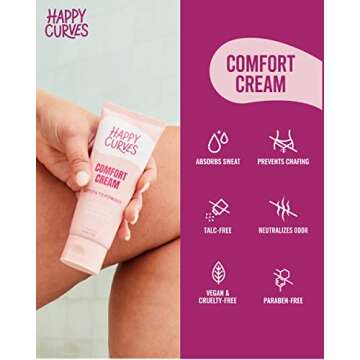 HAPPY CURVES Comfort Cream Deodorant for Women: Aluminum-Free Lotion Powder for Under Breast, Body & Private Parts - Anti Chafing Cream 3.4 oz. (1 Pack, Tropical)