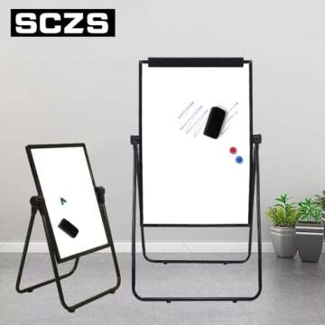 SCZS White Board Easel Office Portable Dry Erase Boards with Stand, Flipchart Easel Height Adjustable 36x24 inches, Perfect for Classroom, Preschool, Homeschool, Restaurant and Presentation (B-Metal)