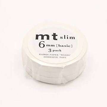 MT "Slim K 6mm Matte White Washi Masking Tape - Set of 3 Rolls