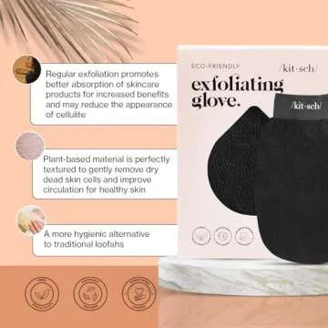 Kitsch Deep Exfoliating Glove, Eco Friendly Exfoliating Body Scrubber, Dead Skin Remover and Body Scrub Mitt for Skin Cell Renewal, for Shower and Bath, Black