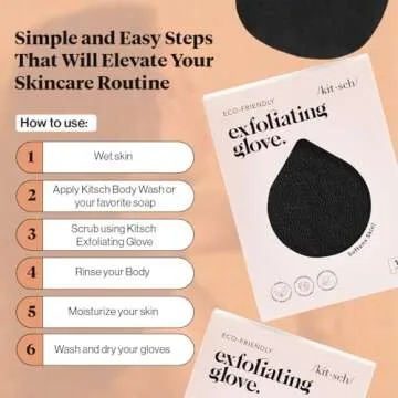 Kitsch Deep Exfoliating Glove, Eco Friendly Exfoliating Body Scrubber, Dead Skin Remover and Body Scrub Mitt for Skin Cell Renewal, for Shower and Bath, Black