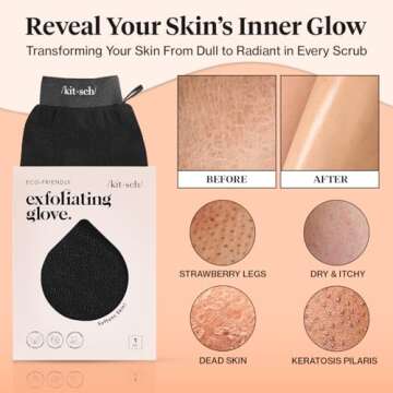 Kitsch Deep Exfoliating Glove, Eco Friendly Exfoliating Body Scrubber, Dead Skin Remover and Body Scrub Mitt for Skin Cell Renewal, for Shower and Bath, Black