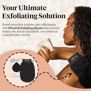 Kitsch Deep Exfoliating Glove, Eco Friendly Exfoliating Body Scrubber, Dead Skin Remover and Body Scrub Mitt for Skin Cell Renewal, for Shower and Bath, Black