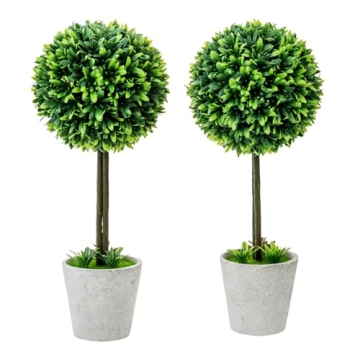 MyGift 14.5 Inch Artificial Boxwood Topiary Tree - 2 Pack