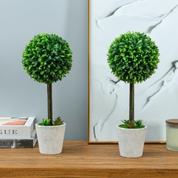 MyGift 14.5 Inch Artificial Boxwood Topiary Tree - 2 Pack