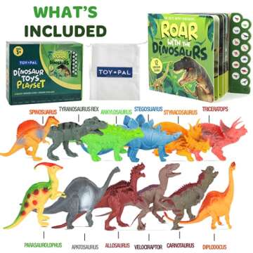 Toy Pal Dinosaur Toys for Kids 3-5 - Interactive Dinosaur Book with Sound + 12 Realistic Dinosaur Fi...