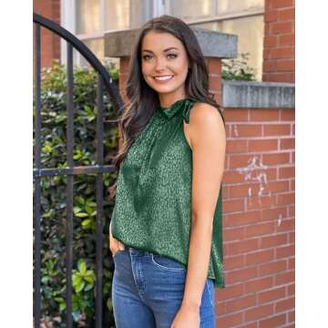 BTFBM Women Sleeveless Tie Mock Neck Summer Tops Casual Satin Tank Top Blouse