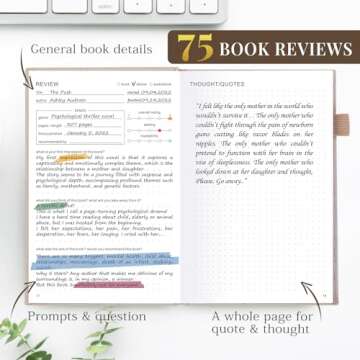 JUBTIC Reading Journal - Book Journal Reading Log for Review and Track Your Reading Progress - Gift Book Accessories for Book Lovers and Voracious Readers - 75 Books，A5 Size (Beige)