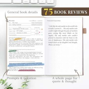 JUBTIC Reading Journal - Book Journal Reading Log for Review and Track Your Reading Progress - Gift Book Accessories for Book Lovers and Voracious Readers - 75 Books，A5 Size (Beige)