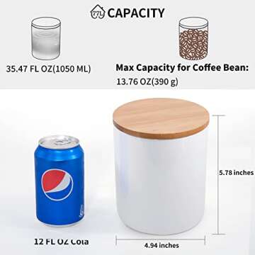 77L Food Storage Jar, 35.47 FL OZ (1050 ML), Ceramic Food Storage Jar with Airtight Seal Bamboo Lid ...