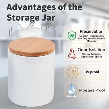 77L Food Storage Jar, 35.47 FL OZ (1050 ML), Ceramic Food Storage Jar with Airtight Seal Bamboo Lid - Modern Design White Ceramic Food Storage Canister for Serving Tea, Coffee, Spice and More