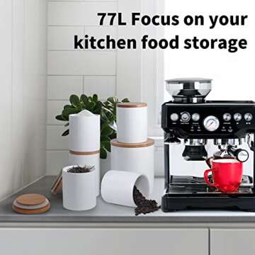 77L Food Storage Jar, 35.47 FL OZ (1050 ML), Ceramic Food Storage Jar with Airtight Seal Bamboo Lid - Modern Design White Ceramic Food Storage Canister for Serving Tea, Coffee, Spice and More