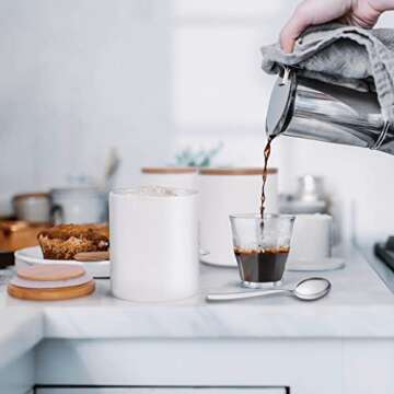 77L Food Storage Jar, 35.47 FL OZ (1050 ML), Ceramic Food Storage Jar with Airtight Seal Bamboo Lid - Modern Design White Ceramic Food Storage Canister for Serving Tea, Coffee, Spice and More