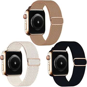 3 Packs Stretchy Nylon Solo Loop Band Compatible with Apple Watch Band 38mm 40mm 41mm 42mm 44mm 45mm...