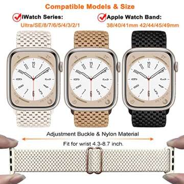 3 Packs Stretchy Nylon Solo Loop Band Compatible with Apple Watch Band 38mm 40mm 41mm 42mm 44mm 45mm for Women Men, Adjustable Sport Elastic Strap for iWatch Series SE/7/6/5/4/3/2/1