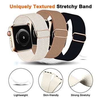 3 Packs Stretchy Nylon Solo Loop Band Compatible with Apple Watch Band 38mm 40mm 41mm 42mm 44mm 45mm for Women Men, Adjustable Sport Elastic Strap for iWatch Series SE/7/6/5/4/3/2/1