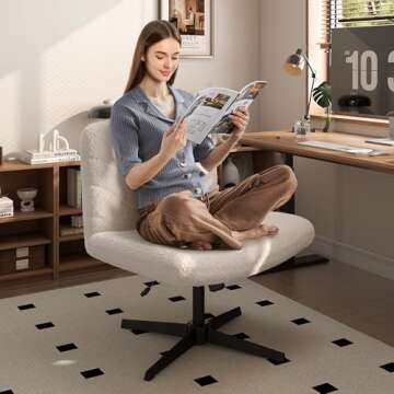 Yaheetech Wide Criss Cross Chair with No Wheels, Comfy Armless Cross Legged Office Desk Chairs, Swivel Vanity Chair Computer Chairs for Home Office, Ivory