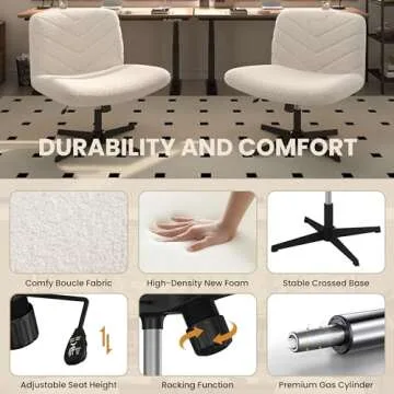 Yaheetech Wide Criss Cross Chair with No Wheels, Comfy Armless Cross Legged Office Desk Chairs, Swivel Vanity Chair Computer Chairs for Home Office, Ivory