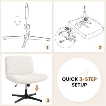 Yaheetech Wide Criss Cross Chair with No Wheels, Comfy Armless Cross Legged Office Desk Chairs, Swivel Vanity Chair Computer Chairs for Home Office, Ivory