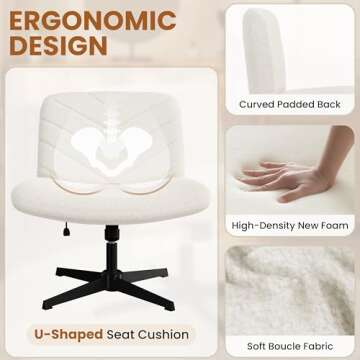 Yaheetech Wide Criss Cross Chair with No Wheels, Comfy Armless Cross Legged Office Desk Chairs, Swivel Vanity Chair Computer Chairs for Home Office, Ivory