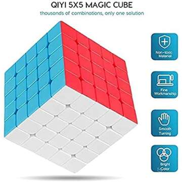 Coogam Qiyi 5x5 Speed Cube Stickerless Magic Puzzle Toy Gift for Kids and Adults Challenge (Qizheng S Version)