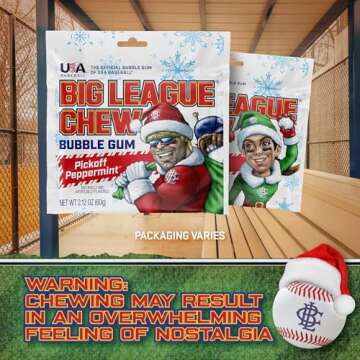 Big League Chew Peppermint Bubble Gum 3-Pack - 2.12oz Packets - Pickoff Peppermint Candy Baseball Gum - Big League Chew Baseball Sweets Set for Treats, Party Favors & More - Softball Candy