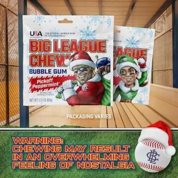 Big League Chew Peppermint Bubble Gum 3-Pack - 2.12oz Packets - Pickoff Peppermint Candy Baseball Gum - Big League Chew Baseball Sweets Set for Treats, Party Favors & More - Softball Candy