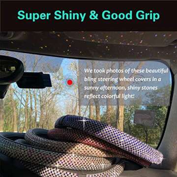 PINCTROT Bling Bling Comfy Steering Wheel Cover with Jumbo Crystal Rhinestones, Anti-Slip Diamond Leather, Universal 15 Inch (Black)